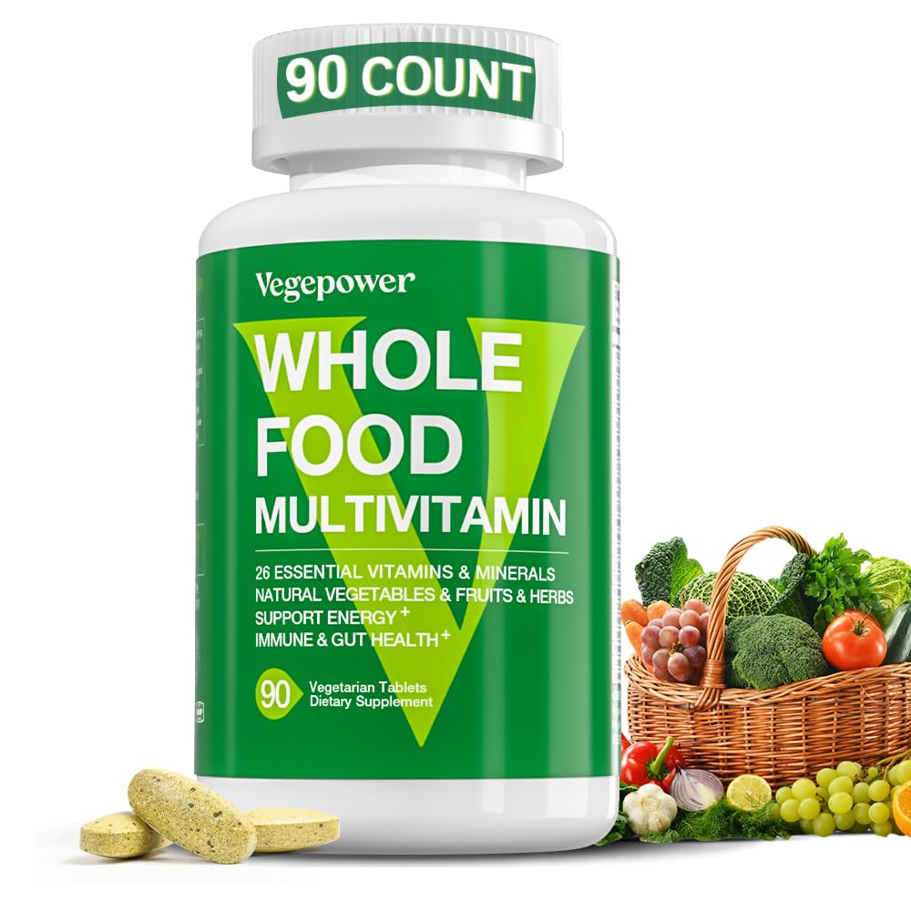 Vegan Whole Food Multivitamin with Iron, Daily Multivitamin for Men and Women, Methylated Multi Vitamin, B-Complex, Fruits & Vegetable, Enzymes, Omegas, Mushroom, Non-GMO, 90 Count
