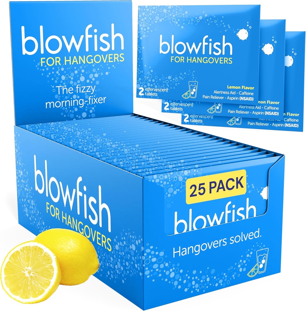 Blowfish for Hangovers 124; Perfect for Welcome Bags, Hangover Kits, Wedding & Bachelorette Favors; Fast Hangover Relief 127; 25 Single Dose Envopes 124; Starts to Work in 15 Minutes