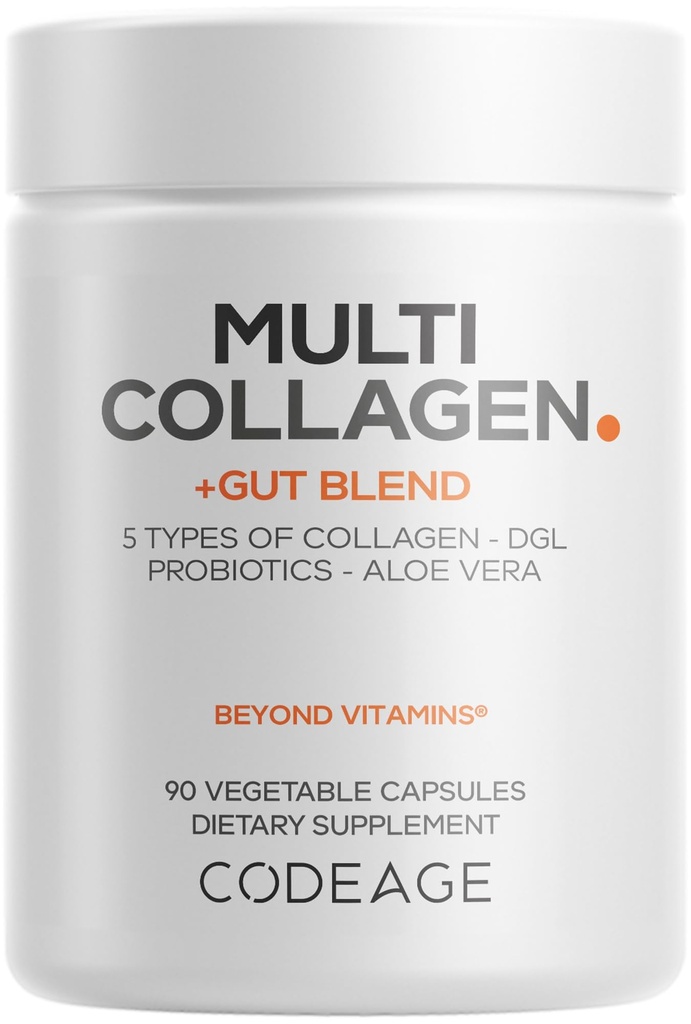 Codeage Multi Collagen + Gut Blend Suplemen - Provinsi Digetical, DGL Licorice, Aloe Vera, Organic Peppermint Leaf, Slippery Elm - Hydrolyzed Bovine Collagen - Non-GMO - 90 Capsules
