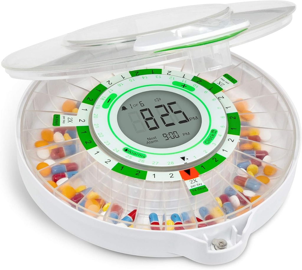 Live Fine 28-Day Automatic Pill Dispenser dengan Tampilan LCD Upgraded, Key Lock, Suara & Light untuk Prescriptions, Medication, Vitamin, Suplemen & More