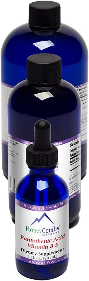 HoneyCombs Vitamin B5 Panthenic Acid Suplement Drops - High Potamin B5 for Men & Women - Keep Heally Hormones, Immune System, Skin, Nails - Vegan Liquid Vitamins (8 Fl oz)