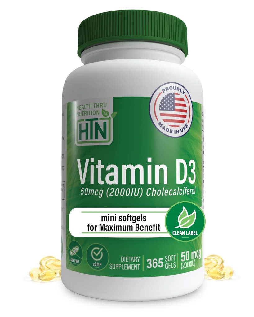 Health Thru Nutrition Vitamin D3 2000iu 365 Mini Softgels for Maximum Benefit Atter4; Year Suply 124; 50mcg Cholecalferol 124; 3rd Party Tested 124; Non-GMO USP Tingkat dalam EVOO 124; Dukungan Kesehatan Imune