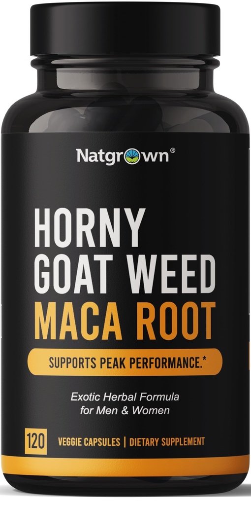 Natgrown Horny Goat Weed and Maca Root Extract Suplement for Men & Women (Epimedium Extract, Hornygoatweed) Vegan Capsules -120 Ct