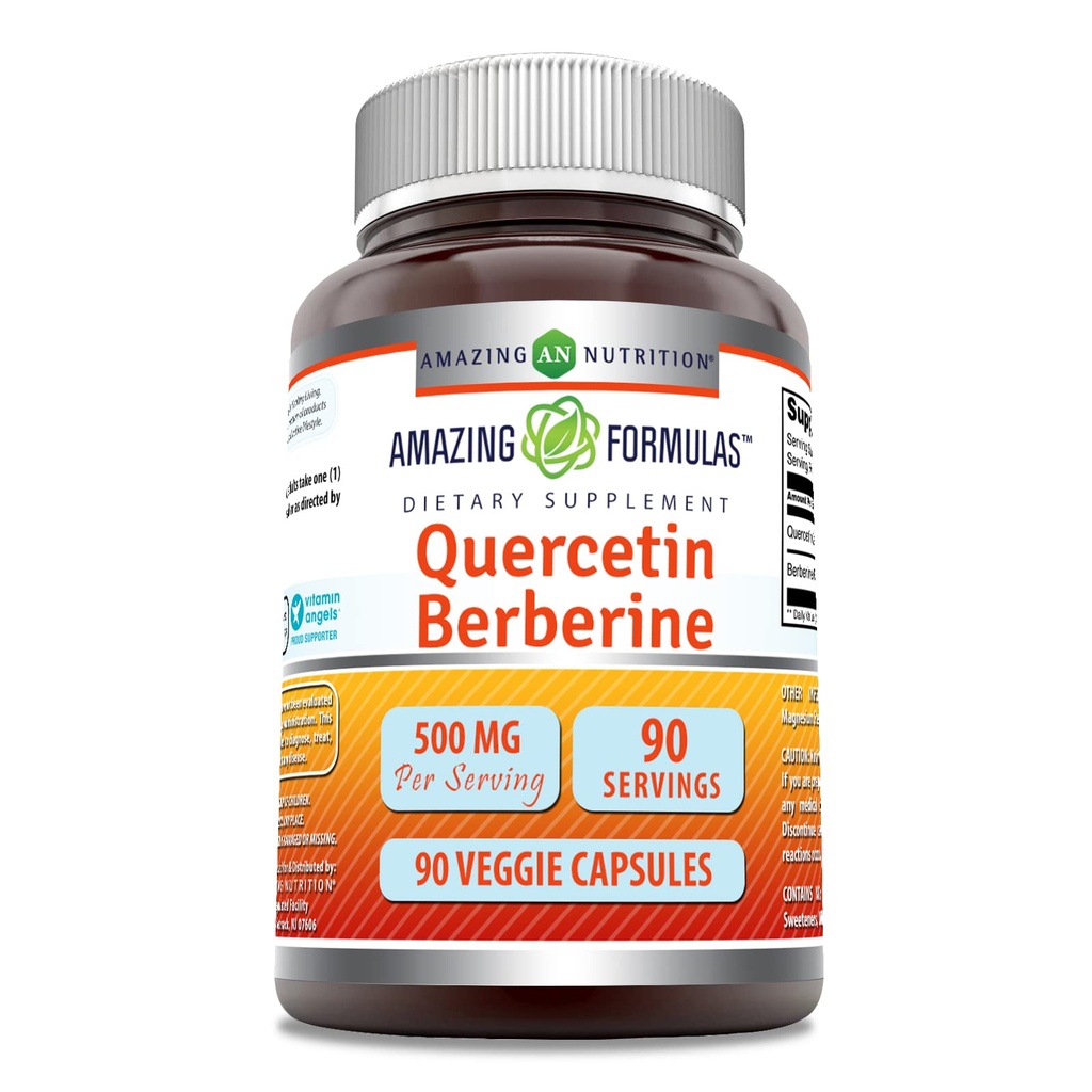 Luar biasa Formula Quercetin Berberine - 250mg Berberine dan 250mg Quercetin, 90 Veggie Capsules Supplement; Non-GMO 124; Gluten Free 124; dibuat di USA 124; saya berurusan dengan Vegetarians