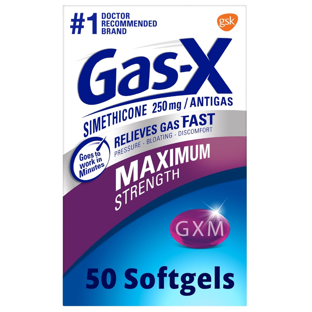 Gas- X Maksimal Kekuatan Gas Relief Softgeels dengan Simelicone 250 mg untuk Bloating Relief - 50 Count