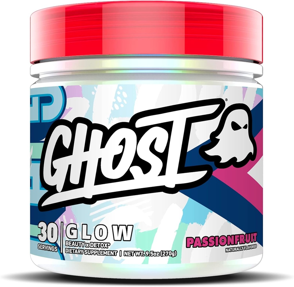 GHOST Glow: Kecantikan dan Detox Dukungan Formula - 30 Hamba, Passionfruit - Skin Boosting Biotin dan L- Theanine untuk Antiokhants for Hidration, Radiance, Kompleciation & Ngerment