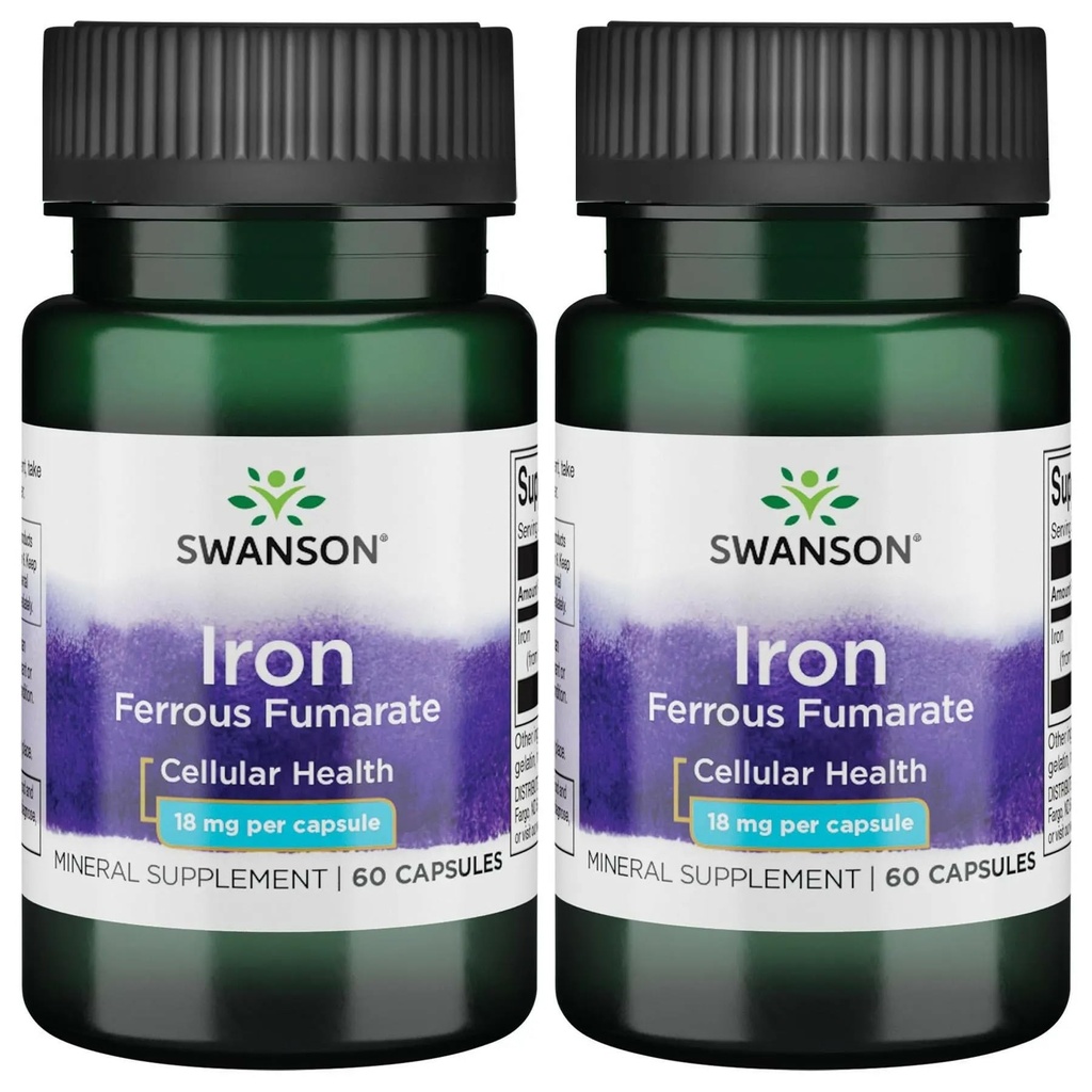Swanson Iron (Femarate Ferrous Fumarate) - Mineral Supplement Promoting Energy - High-Concentration Formula Assist in OxyDetic Delivery & Fatty Acid Metabolism 60 Sgels (2 Pack)