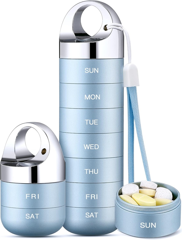 Zannaki Metal Travel Pill Organizer, Portable Waterproof Weekly Pill Box, Large Aluminum Alloy Pill Case Container, BPA Free 7 Day Daily Medical Organizer Holder for Vitamin, Fish Oil, Suplemen