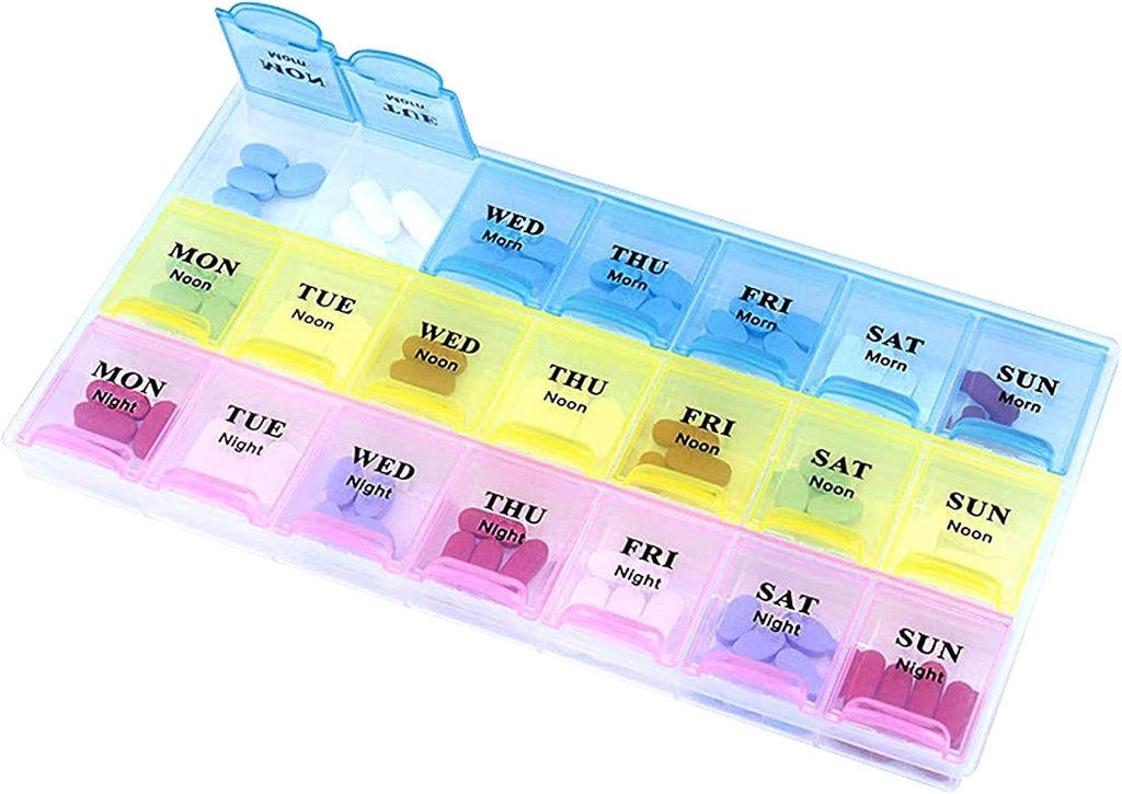 INVODA Weekly Pill Organizer 3 Times a day Pill Case Large Medicine Planner 7 Day Pill Box for Vitamin Fish Oils Medication Suplemen