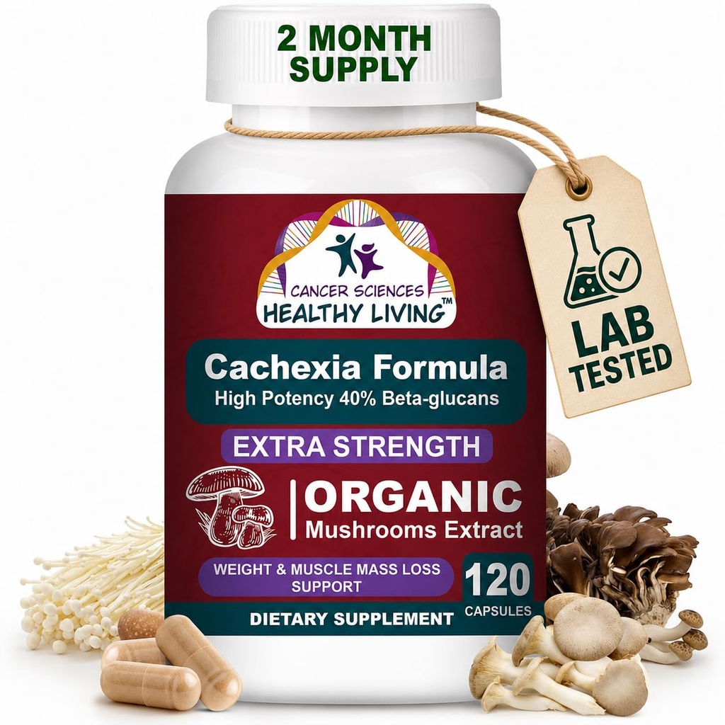 CANCER SCIENCES Cachexia Suplemen, USDA Certified Mushroom Organik Ekstrate Capsules, Extra Kekuatan 1.500 mg, Potensi Tinggi 40% Beta- Gablans, Imune & Metabolic Dukungan, Dukungan Woight & Muscle Mass
