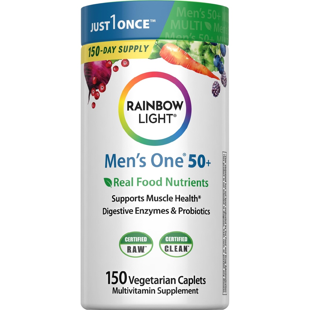 Rainbow Light Multivitamin for Men 50 +, Vitamin C, D & Zinc, Program, Men 's One + Multivitamin provides High Potency Support, Non- GMO, Vegetarian, 150 Tablet