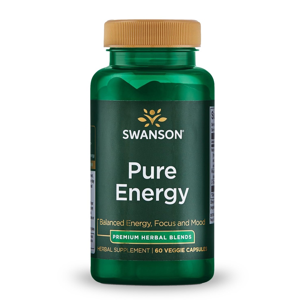 Swanson Pure Energy Metabolism Concentration Comcentration Dukung Stress Adaptogenic Herbs Herbal Suplement 60 Vevgie Capsules (Veg Caps) Vegan