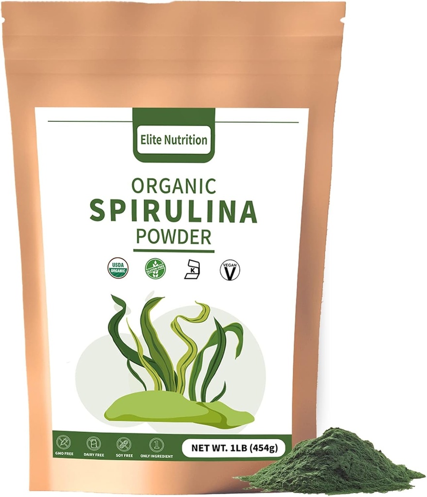 Spirulina Powder Organik, Non- GMO, USDA Tersertifikasi, Energi Super Food Hijau, Tinggi Protein, Minexidants, Antioksidan, dan Vitamin, 1 pon