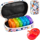 Serfeymi Weekly Travel Pill Organizer 2 Times A Day AM PM Upgraded Rainbow Pill Box 7 Day with Portable Ziper Case, Medicine Organizer for Pills, Vitamin, Fish Oils - Bloom 01