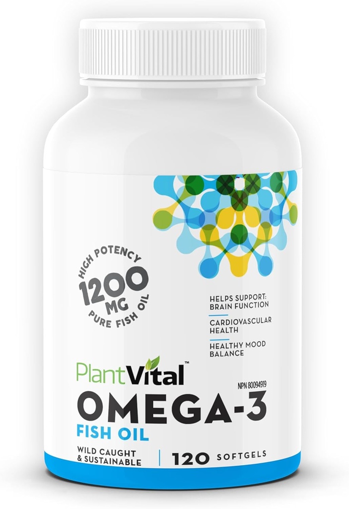Plantvital Omega 3 Ikan Oil Capsules - Murni Norwegia Omega 3 Suplemen - Triple Power - No Fish Flavor - Molecully Distilled - Pendukung Kognitive, Gabungan, Eye, Rambut dan Heart Health - 120 Count