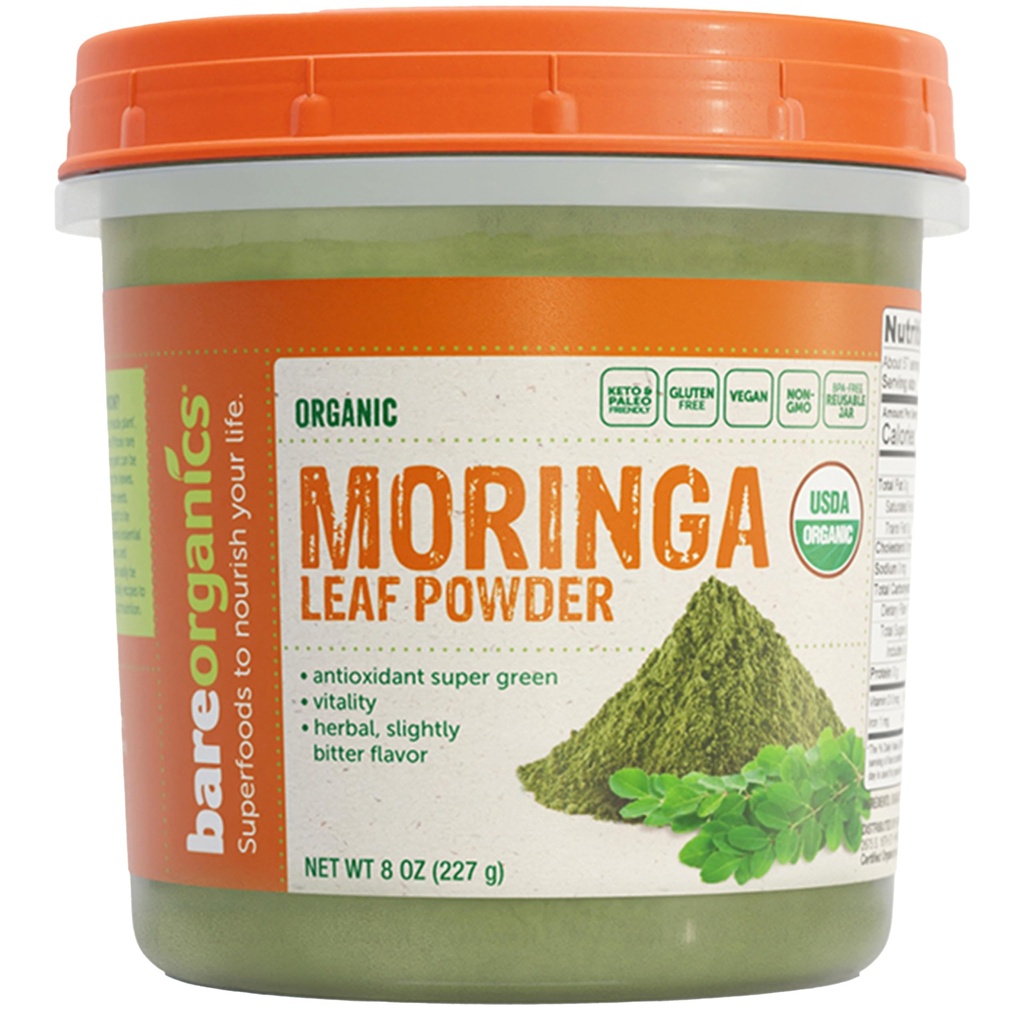 BareOrganics Moringa Leaf Superfood Powder, Organik, Vegan Suplemen, 8 Ounces