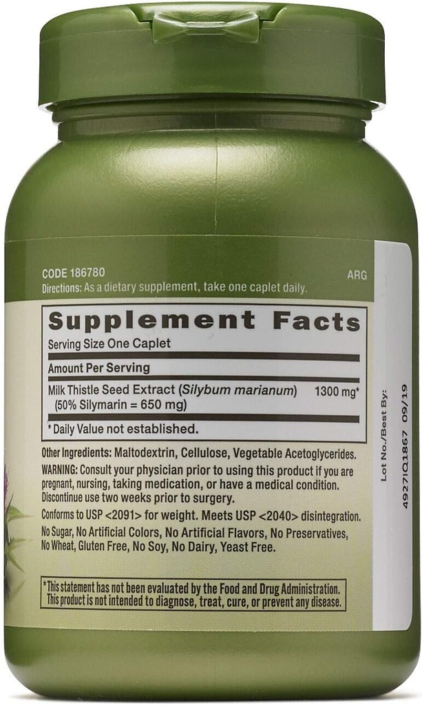 GNC Herbal Plus Milk Thistle 1300mg, Twin Pack, 60 Caplets Masing-masing, Mendukung Hati Sehat