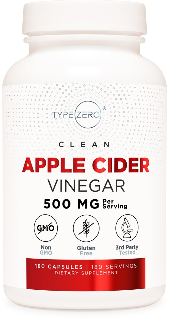 Tipe Zero Apple Cider Vinegar Capsules (180 Cacah) 500mg Per Serving - Non-GMO, Gluten- Free Suplemen