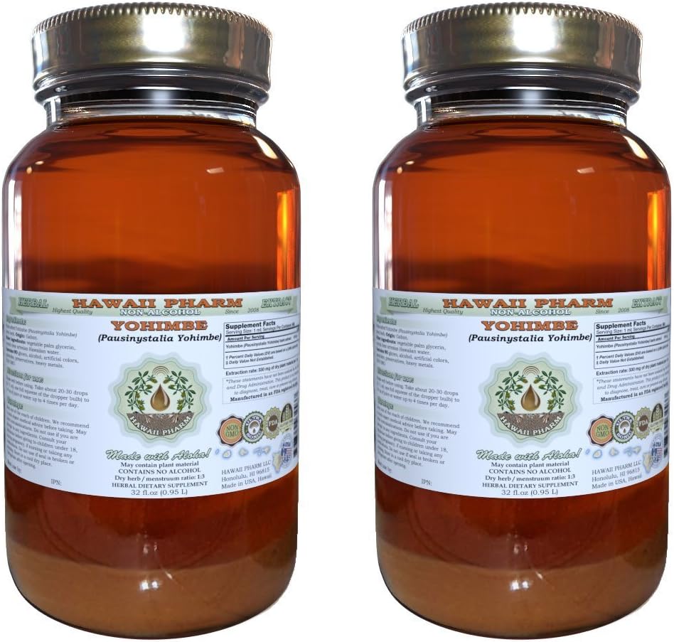Yohimbe Alcohol- Free Liquid Extract, Yohimbe Liquid (Pausinystalia Yohimbe) Dark Glycerite Natural Herbal Suppplemen, Hawaii Pharm, USA 2x32 f.oz