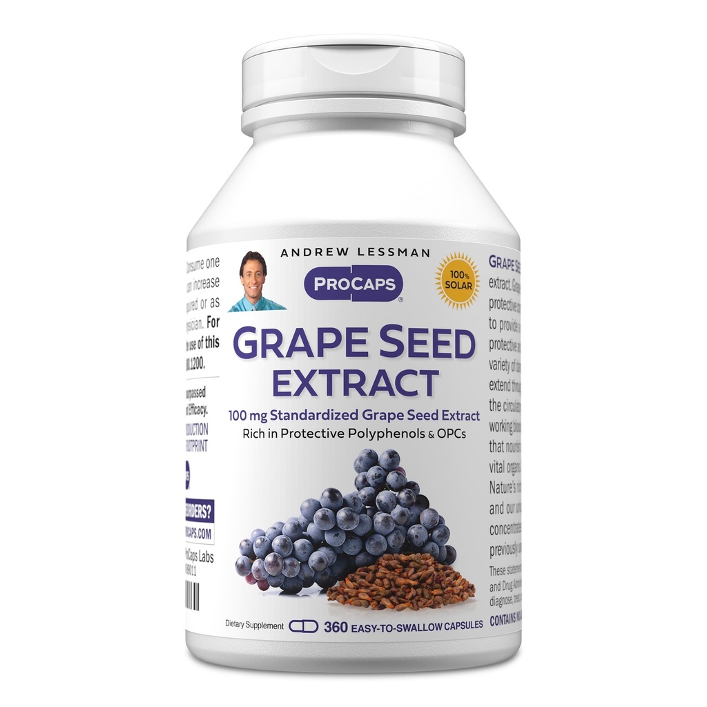 ANDREW LESSMAN Grape Extract 360 Capsules - 100 mg Standardized Extract, Anti- oxidant, Neutraize Damaging Free Radikal, Supports Heally Circulation. Kaya dalam Polyphenol Perlindungan