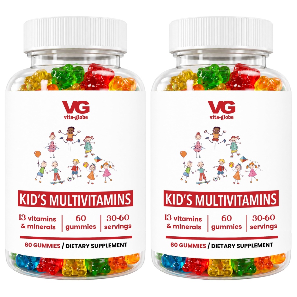 VITA GLOBE Kid Complete Multivitamin Gummies - with Vitamin A, C, D, E, B6 & B12 Ammune, Daily Imune, Growth & Wellness Dukung 124- Greatting Chewable Supplemen untuk Anak - 120 Count (Paket 2)