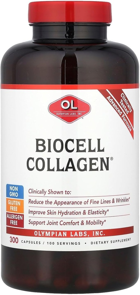 Lab Olympian Biocell Collagen II 1500mg Tambahan Kapsul Non- GMO, Gluten- Free, Allergan- Free - Supports Skin & Joint Health and Cartilage Prouping Cells - Bulk 300 Kapsul (Tambahan 100 Hari)