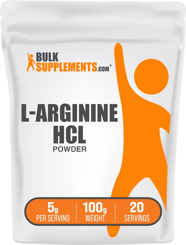 BulkSuplements.com L- Arginine HCl Powder - Nitric Oxide Suplement, Arginine Powder - Unflafeted & Gluten Free, 5g per Serving, 100g (3.5 oz) (Paket 1)