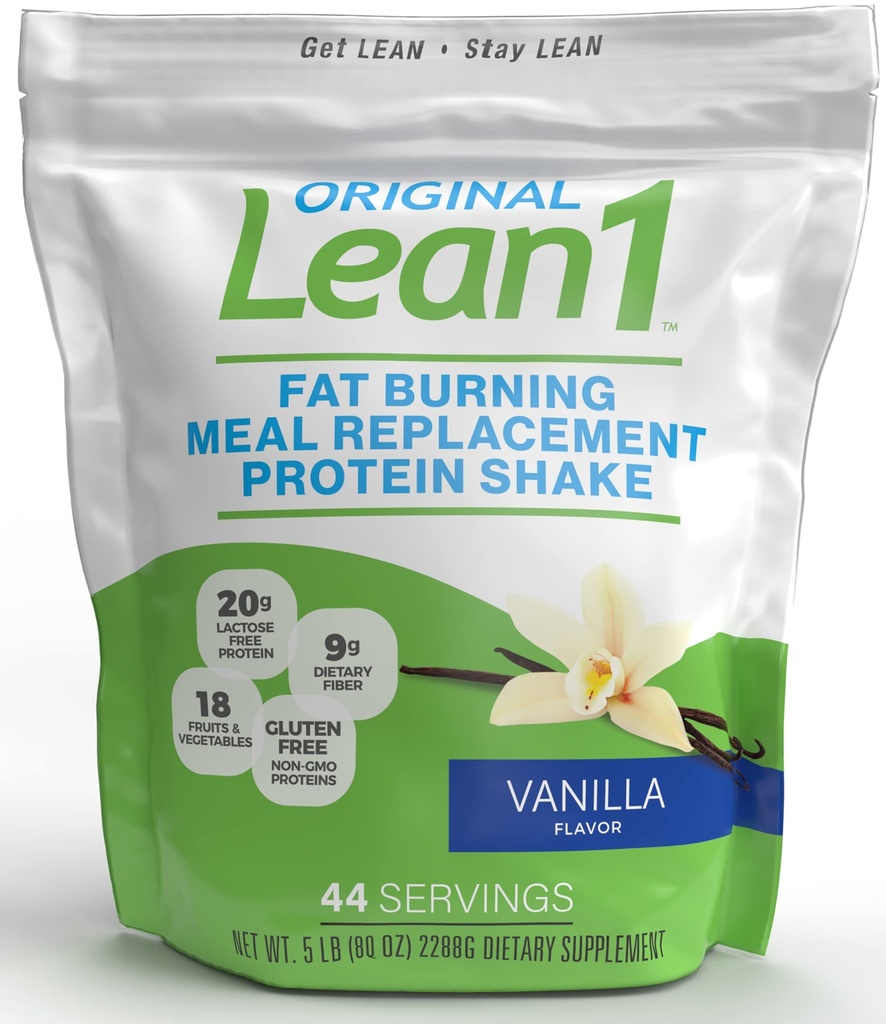 Lean1 Vanila, Meal Pengganti Protein Shake, 44 Hamba dalam 5lb Bag