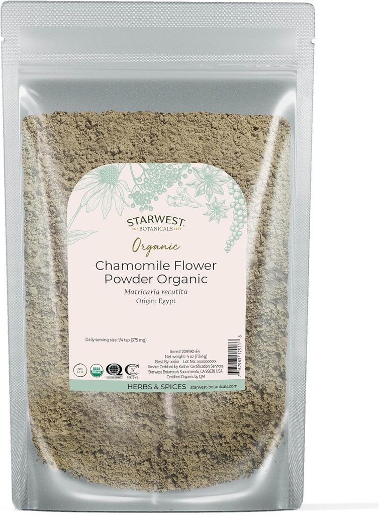 Muara Bunga Chamomile Starwest Botanicals Organik - Bubuk Daun Kering Leaf Herb untuk Teh, Herbal Lotions, & Baking, Sumber dari Mesir, Disertifikasi Kosher, Non-GMO