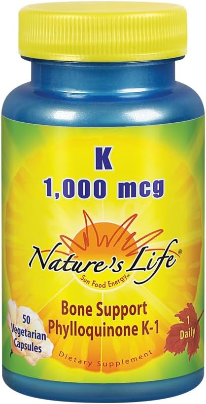 Nature 's Life Vitamin K 10000 mcg 124; Phylloquinone K-1 Suplemen, Healthy Bones & Cardiovascular Dukung 124; 50CT