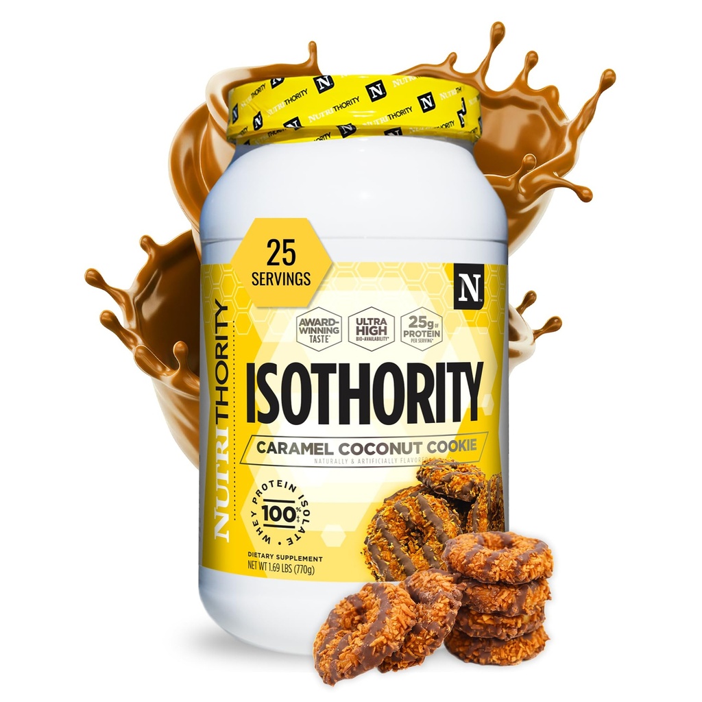 Isothooritas WHey Protein Isolat, Caramel Coconut Cookie, 2 lb - Ultra Absorbable Branched Chain Acids (BCAA) Powder dengan 25g Per Serving, Low Carb - Build Muscle & Accelle Recovery
