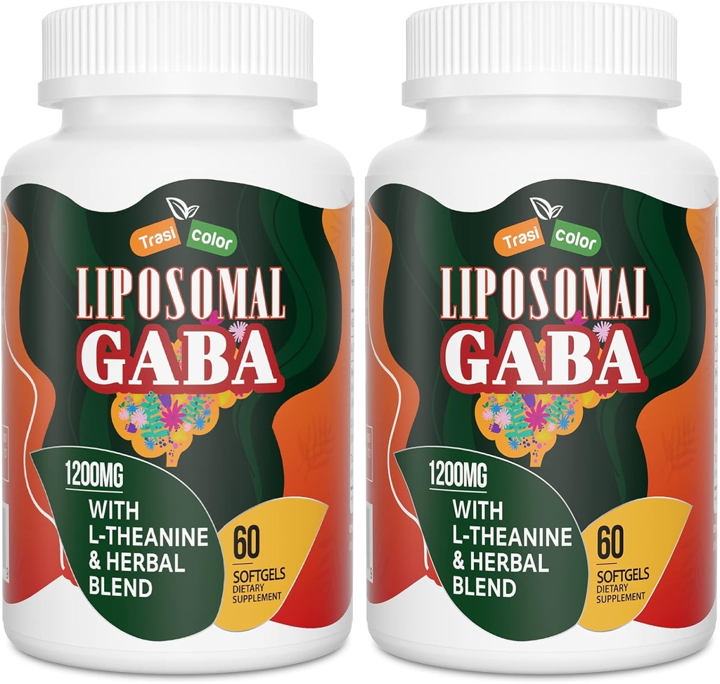 Liposal GABA dengan Suplemen L-Theanine 1200mg - Penyimpangan Absorpsi Tinggi GABA kompleks dengan Ashwagandha, Chamomile, Tart Cherry Herbal Suplemen untuk Pria dan Wanita, 120 Softgeels