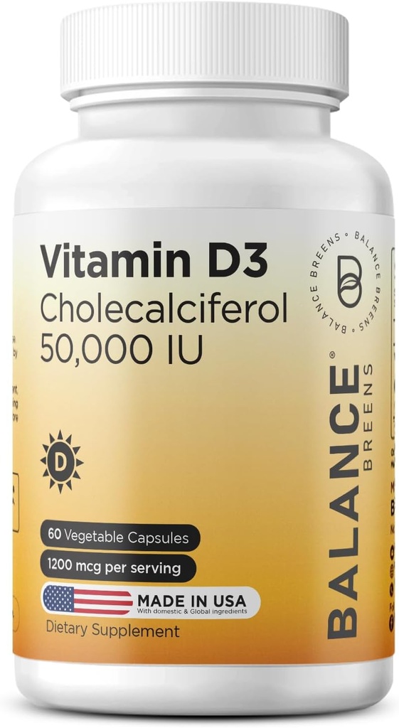 Balancebreens Vitamin D3 50.000 IU, 60 Veggie Capsules - Potensi Tinggi, Support Immune & Bone Health - Weekly Once