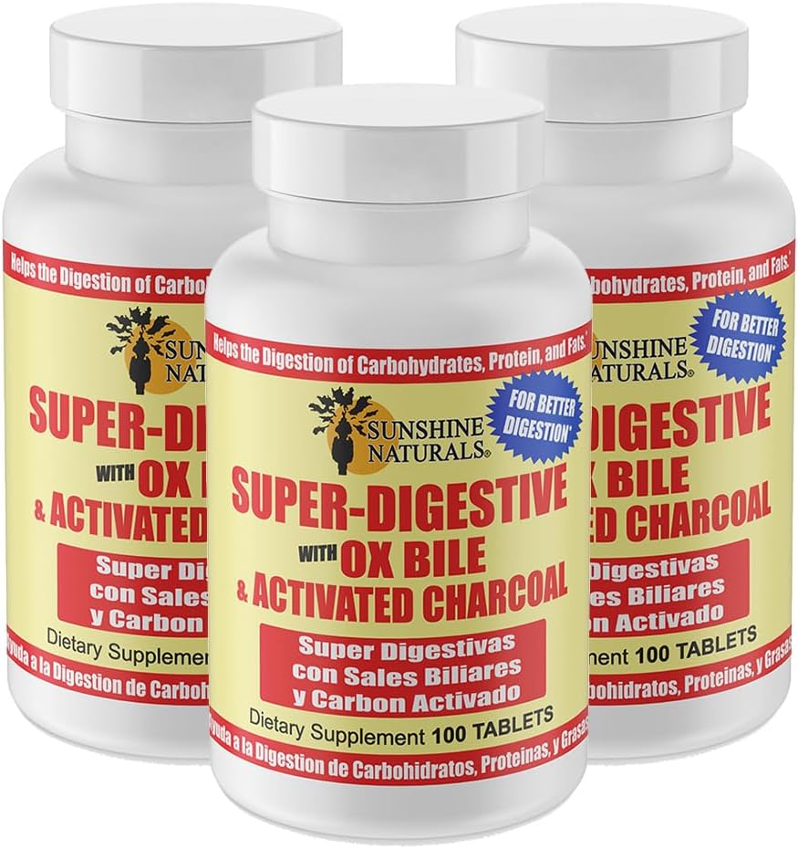 Sunshine Suplemen Super Digeptical. Ox Bile & Activated Charcoal for Digetsy Support, Bloating Relief, Gut Cleanse, Nutrient Absorpsi, dan Overall Wellness. 100 tablet. Kemas 3