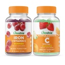 Besi Lifeable dengan Vitamin C + Vitamin C 1050mg, Gummies Bundle - Tasting Great, Vitamin Suplemen, Gluten Bebas, GMO Bebas, Gummy Chewable