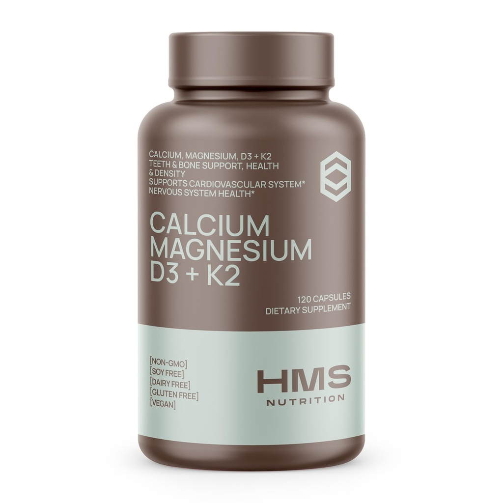 Kalsium, Magnesium, Vitamin D3 + K2 untuk Bone Health, Support Immune, Bones & Teeth Kalsium Suplemen Perempuan & Men, Non- GMO, Gluten- Bebas, 120 Kapsul