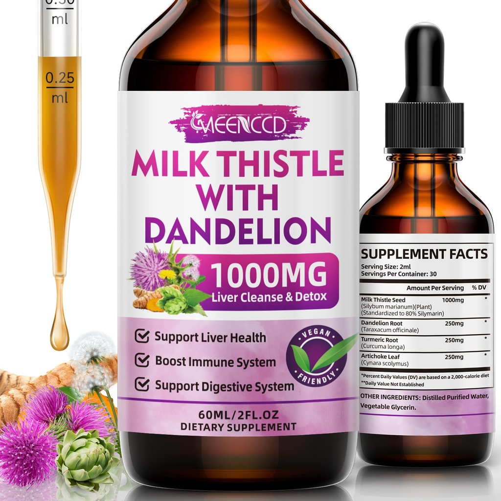 MeENCCD Milk Thistle Liquid Drops - Milk Thistle Suplemen dengan Silymarin, Antioksidant Dukungan, Vegan, Non-GMO, 2 Fl Oz
