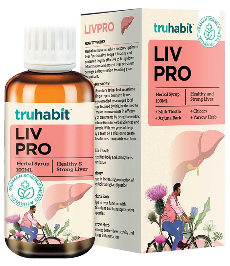 Livpro Liver Detox Syrup dengan Milk Thistle & Arjuna Bark oleh Green Cure, Liver Suplemen dengan Milk Thistle Detox Cleanse, Dukungan Biara Organik - Jerman Sains dengan Ayurveda, 3.4 Fl Oz (100ml)