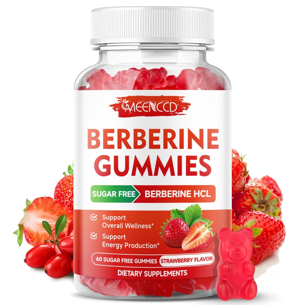 Berberine Gummies dengan Ceylon Cinnamon 1500mg Potency Tinggi Suplemen HCL untuk Dukungan Imune, Sugar Free, Vegan, Strawberry Flavor, 60 Count