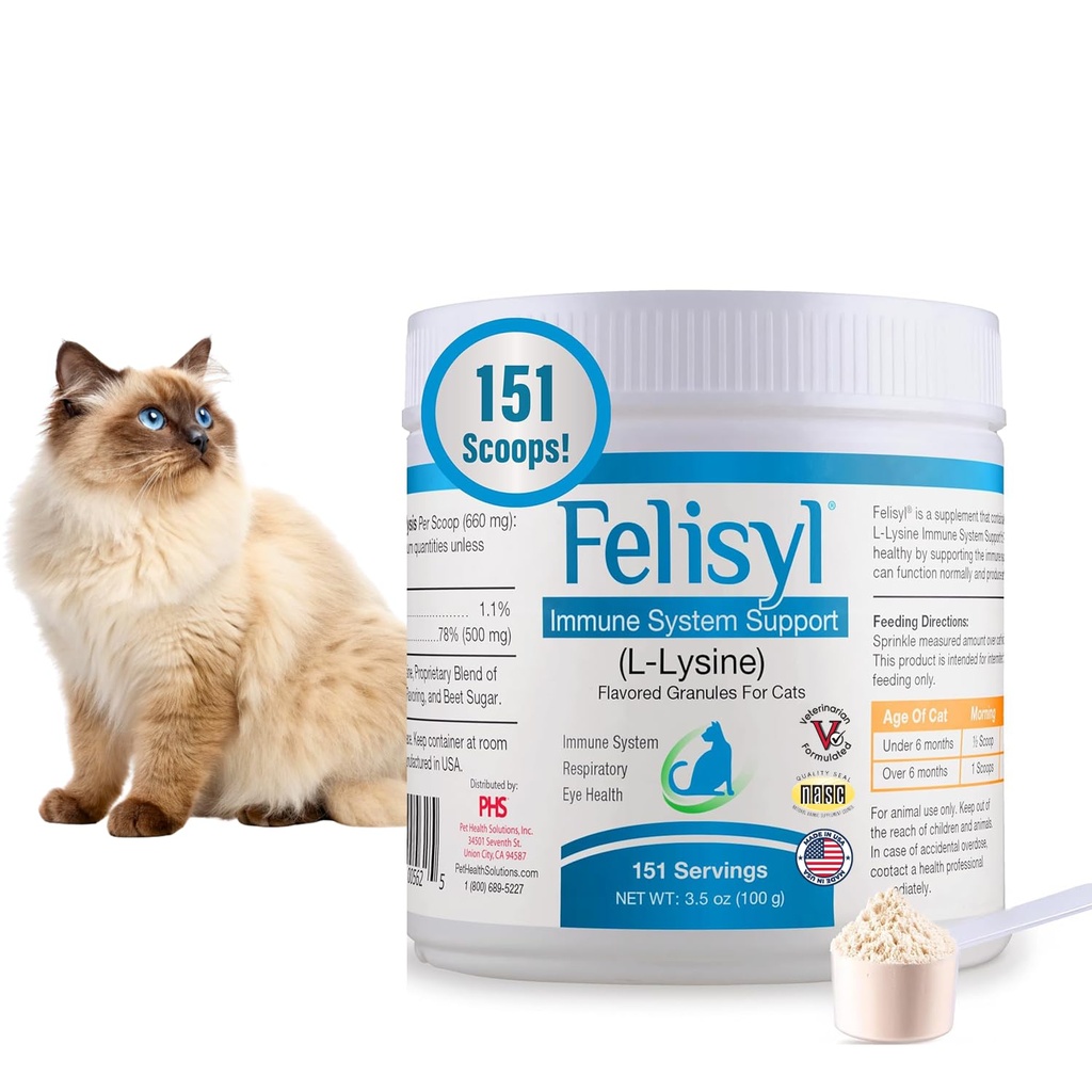 Dukungan Sistem kekebalan Felisyl (L-Lysine) Granules untuk Kucing 3.5oz (100g)