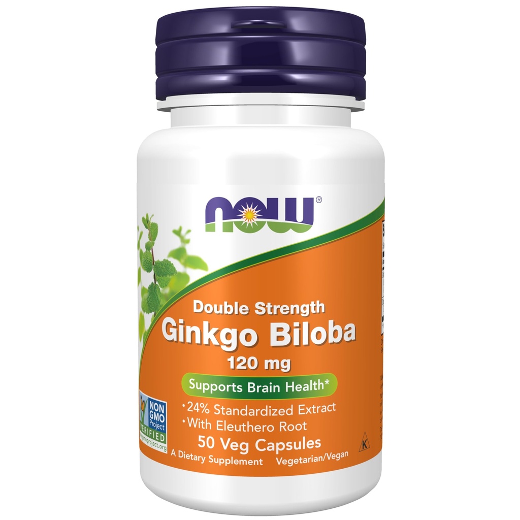 Sekarang Makanan Suplemen, Ginkgo Biloba 120 mg, Kekuatan Ganda, Proyek Non-GMO Diverifikasi, 50 Veg Kapsul