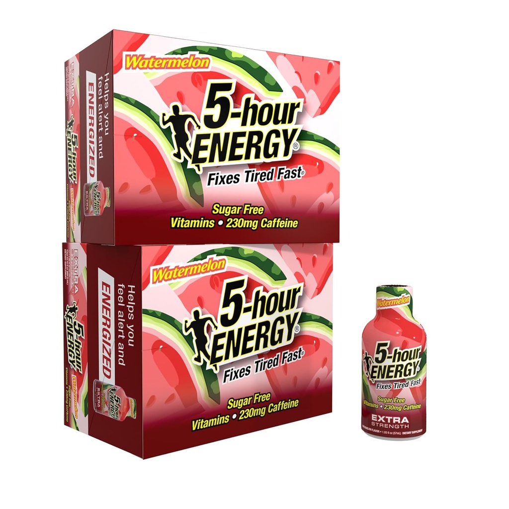 5-hour ENERGY Extra Energy Shot, Watermelon Flavor (1.93 oz. - 24 Count) Sugar-Free & Zero Calories, B-Vitamin & Acids, 230mg Caffeinated Energy Shot, Dietary Suplemen