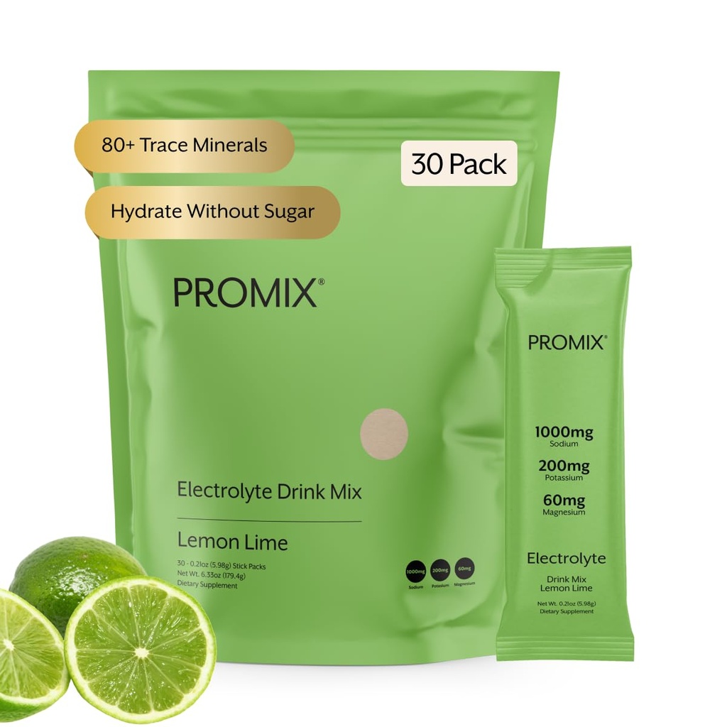 Promix Nutrection Electrolytes Powder Pawder - Sugar Free, Zero Calorie, Stevia Free, Fasting Friendly, Natural Himalaya Pink Salt - Lemon Lime - 30 Pelayan (Paket 30)