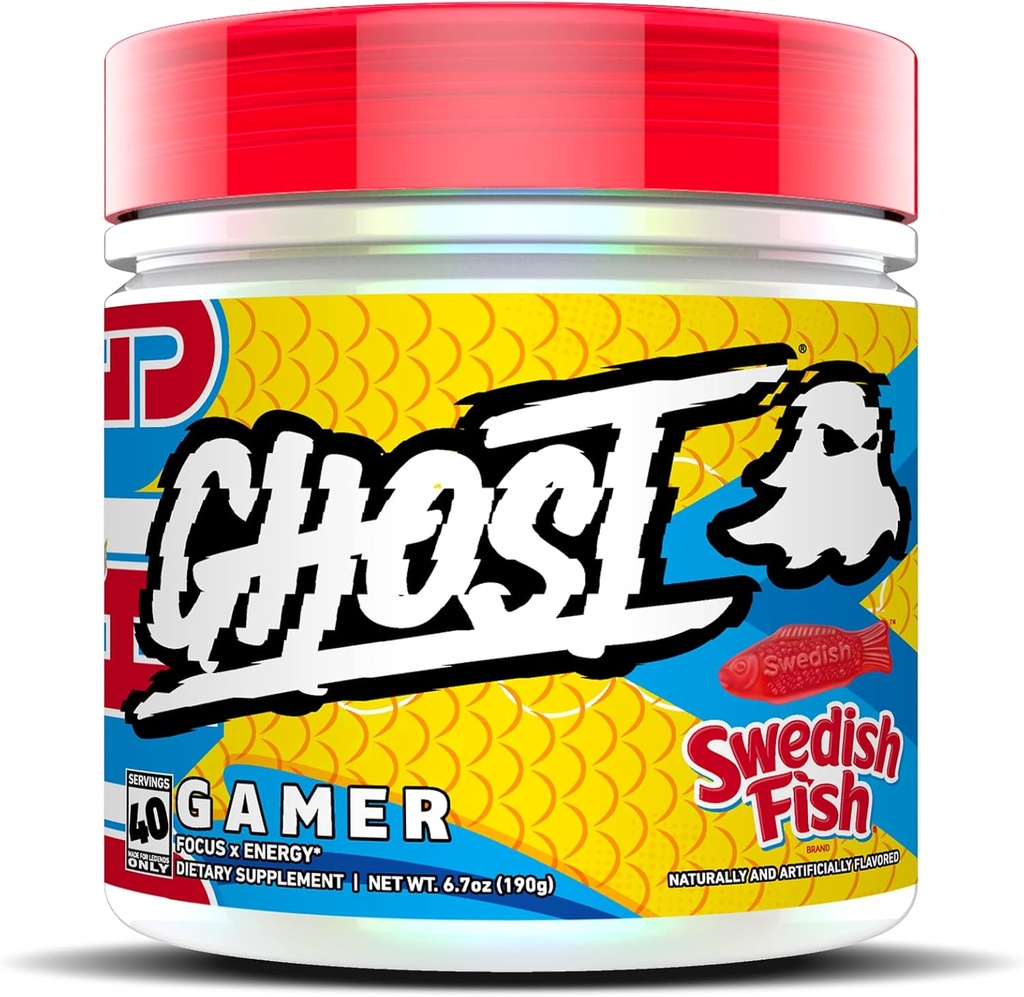 GHOST Gamer: Energi dan Fokus Dukung Formula - 40 Hamba, Ikan Swedia - Nootropics & Natural Caffeine for Attention, Accuracy & Reaction Time - Vegan, Gluten- Free