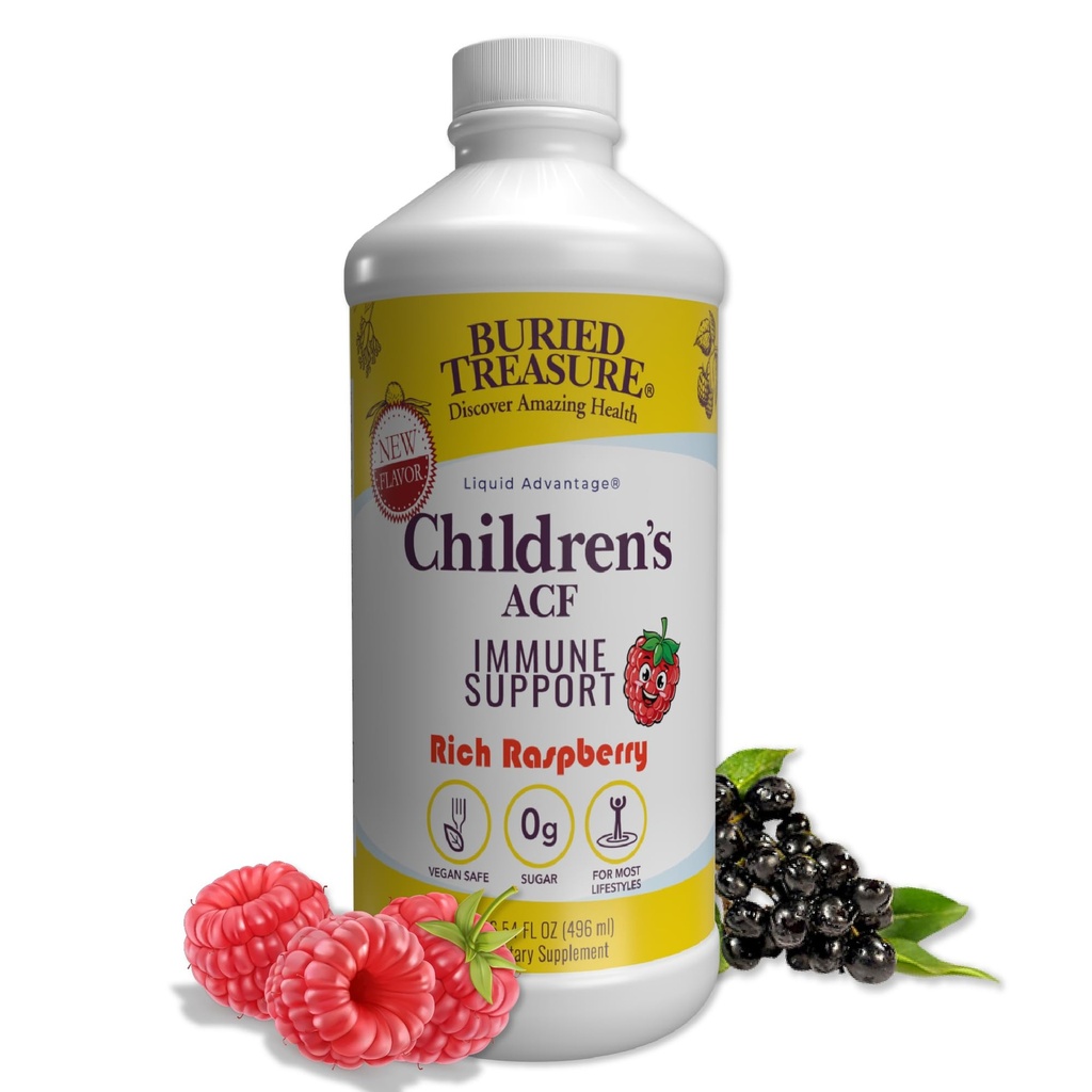 "Treasure Chidrens ACF - 16oz. 16 Serving with Elderberry, Vitamin C, Zinc, Echinacea for Kid Ammune Dukungan, 0 Sugar