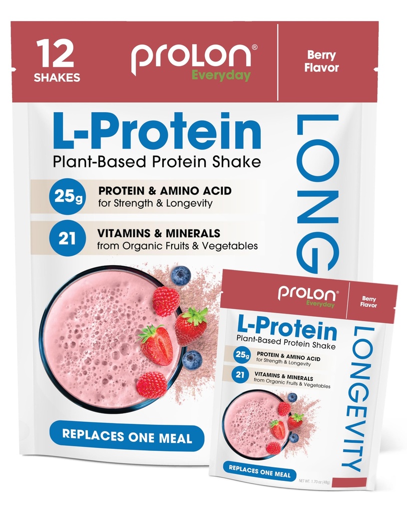 Prolon Longevity Plant Based Protein Powder 124. Muscle Synthetic & Repair, Healthy Aging, Boost Performance 124; Vitamin, Gluten Free, Amino Acids, Antioksidants 124; 25g of Protein 124; Berry, 12 Paket