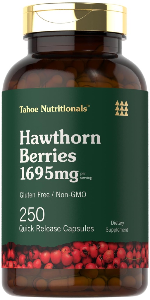 Tahoe Nutronionals Hawthorn Berry Capsules 124; 1695mg per Serving 124; 250 Count 124; Ekstraksi Tambahan untuk Perempuan dan Pria 124; Non-GMO, Gluten Free Extract