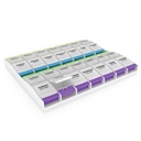 EZY DOSE Weekly (7- Day) Pill Organizer, Vitamin Container, and Daily Medicine Planner, 2X Loge Push Button Comment, Arthritis Frid, Easy to Use, 4 Times a Day, Clear Lids, BPA Free