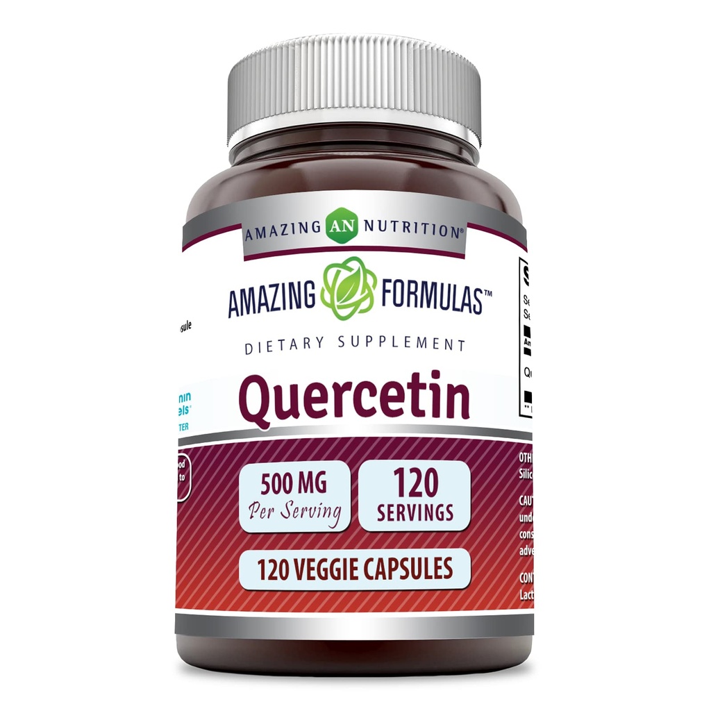 Amazing Formulas Quercetin 500mg 120 Veggie Capsules Suplement - Non-GMO - Gluten Free - Support Overall Health & Well Being