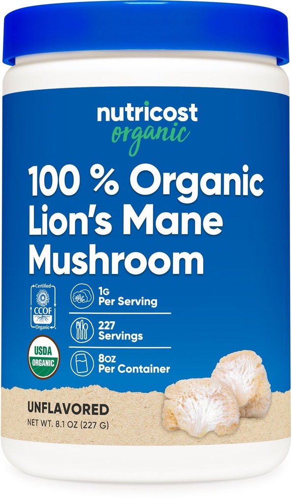 Nutricost Organic Lion 's Mane Mushroom Powder (8 oz) - 227 Sertifikasi Suplemen Organik USDA